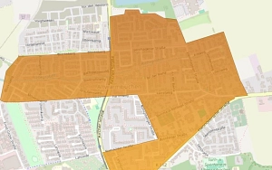 Karte mit farblicher Hervorhebung des Ausbaubereichs in Altwarmbüchen